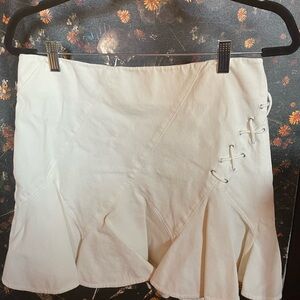 Stylish Cream Mini Skirt with Lace-Up Detail